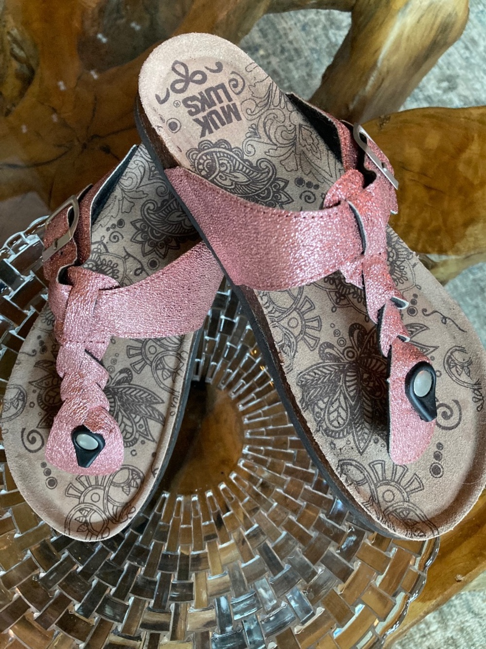 Sparkly Pink Muk Luk Sandals, Size 10